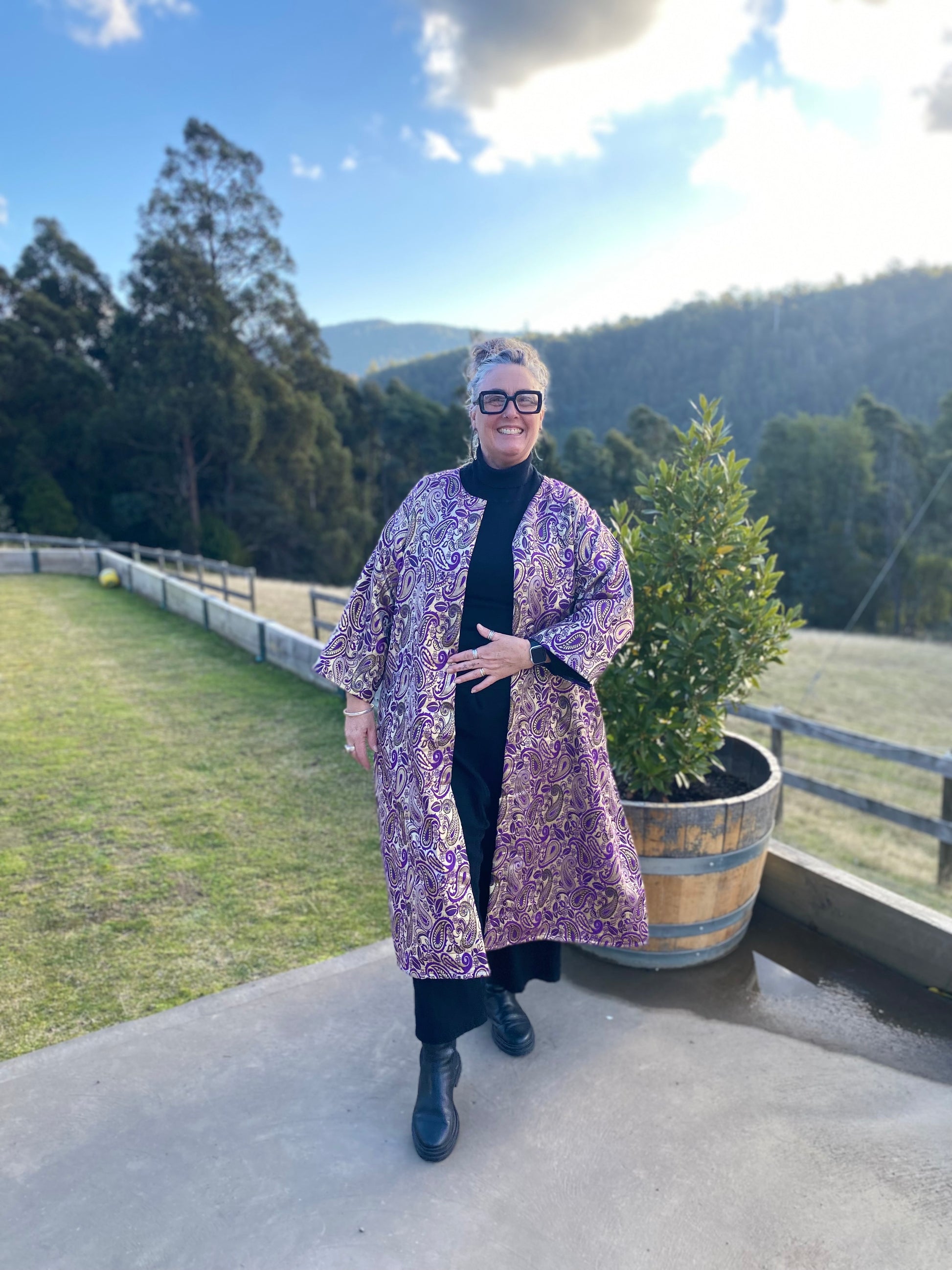 Brocade Kurta Jacket- Australian Designed Handmade Linen Clothing -Dragonfly Tasmania