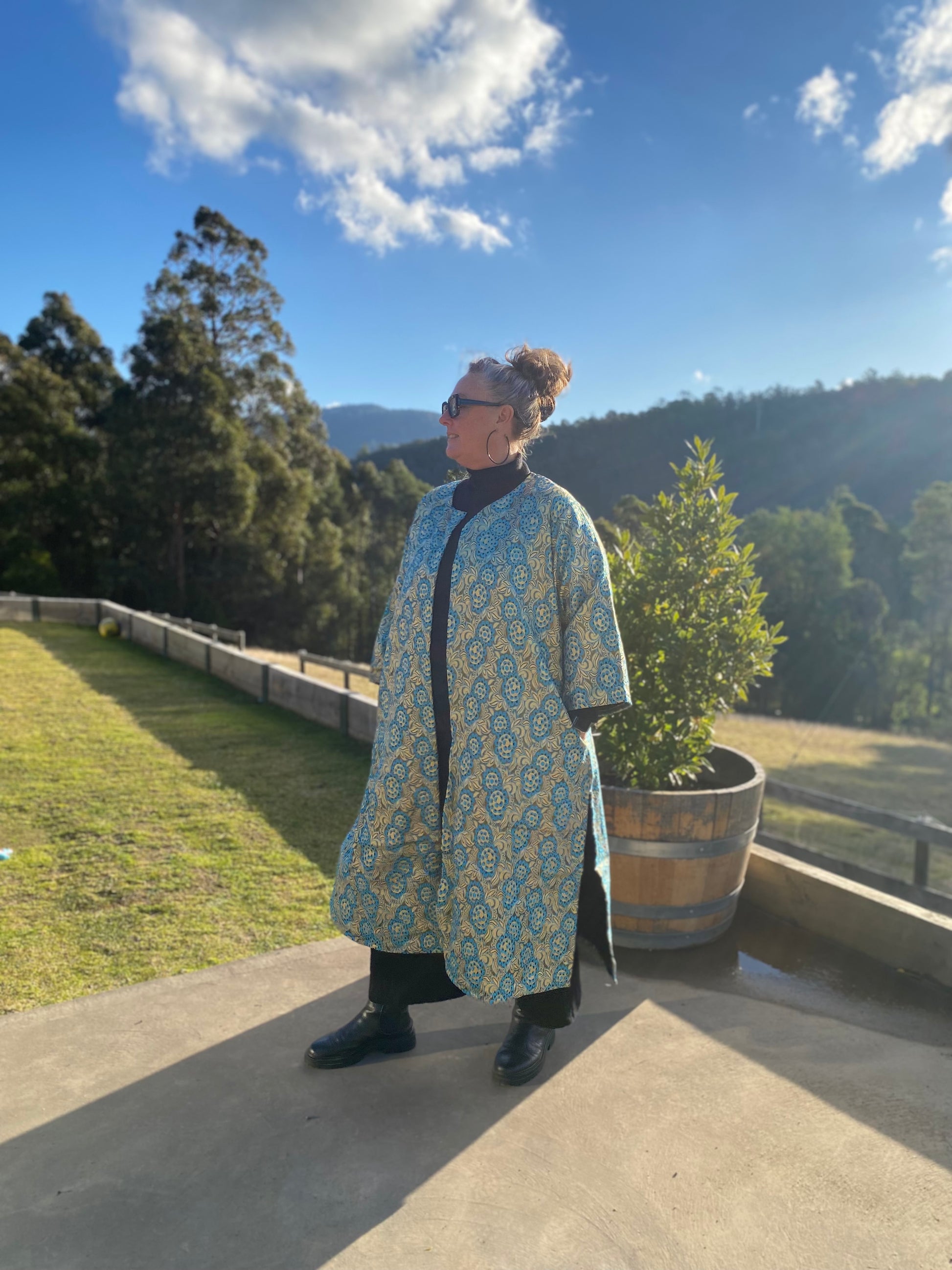 Brocade Kurta Jacket- Australian Designed Handmade Linen Clothing -Dragonfly Tasmania