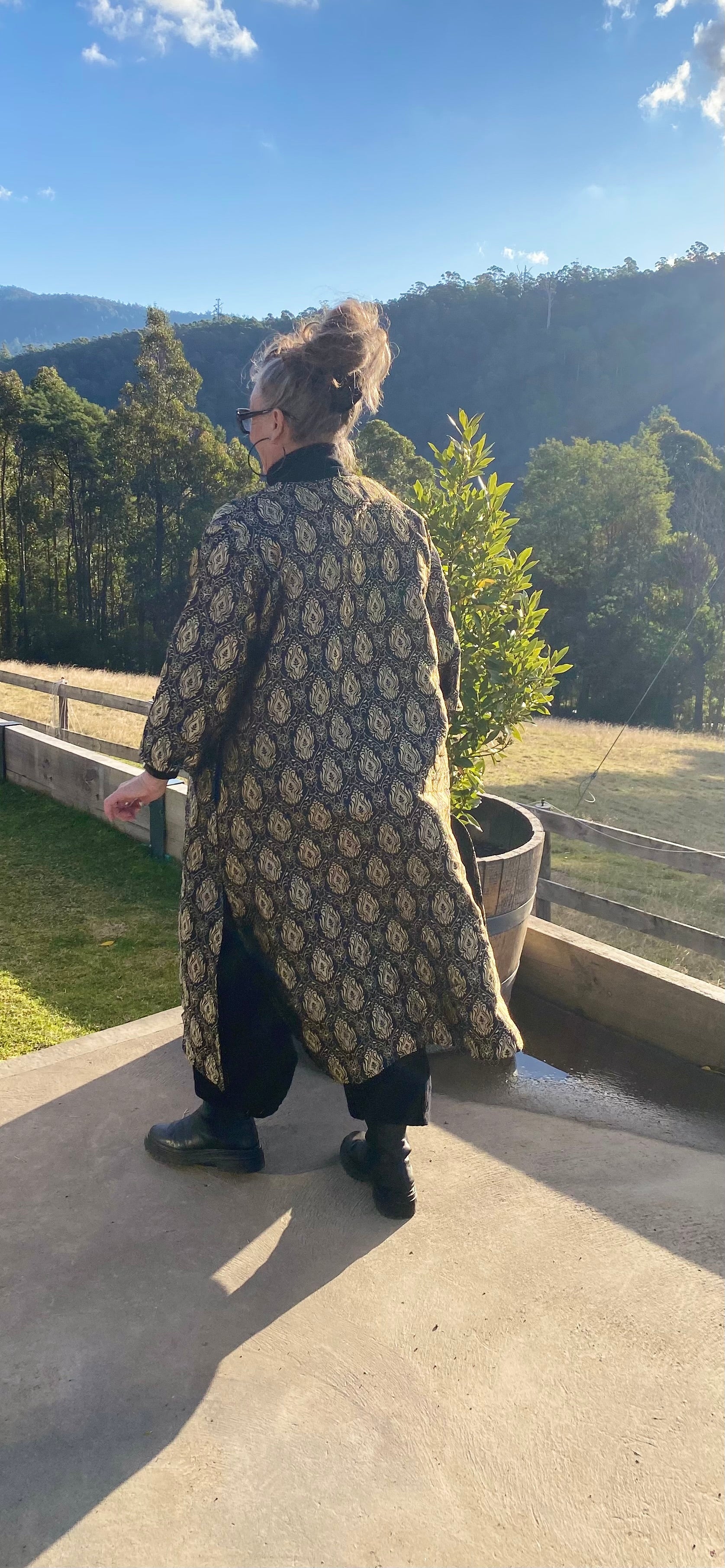 Brocade Kurta Jacket- Australian Designed Handmade Linen Clothing -Dragonfly Tasmania