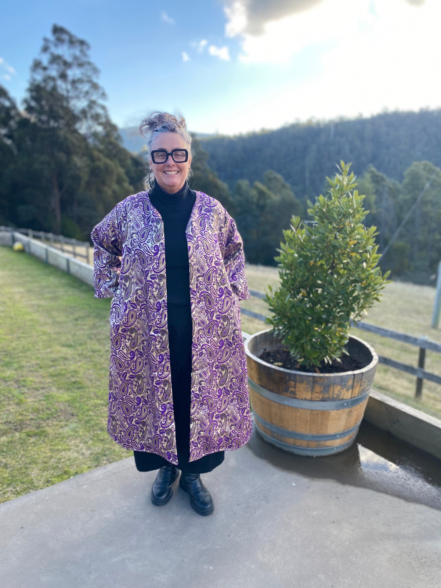 Brocade Kurta Jacket- Australian Designed Handmade Linen Clothing -Dragonfly Tasmania
