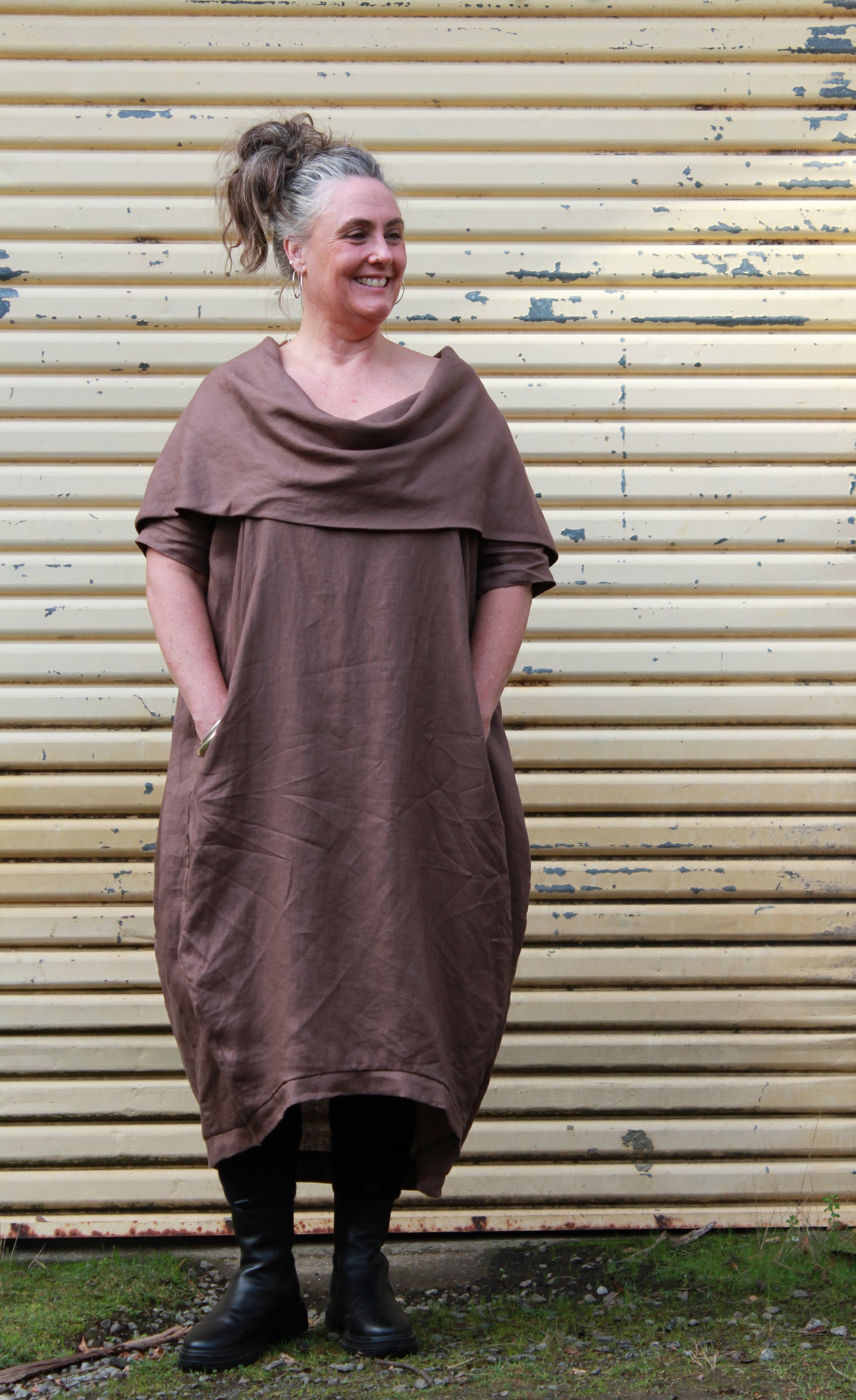 Lucy neck dress- Australian Designed Handmade Linen Clothing -Dragonfly Tasmania