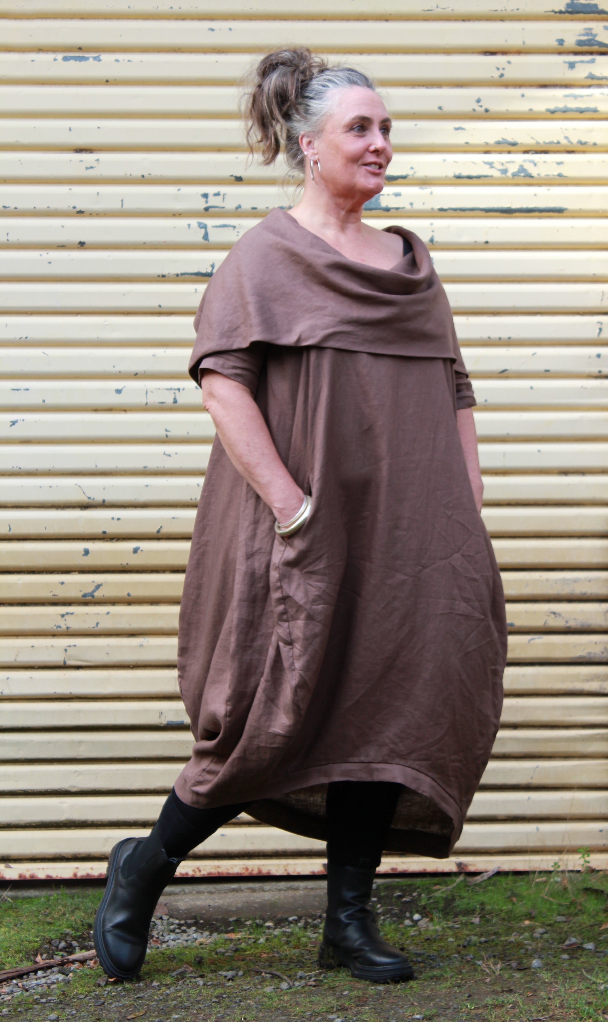 Lucy neck dress- Australian Designed Handmade Linen Clothing -Dragonfly Tasmania