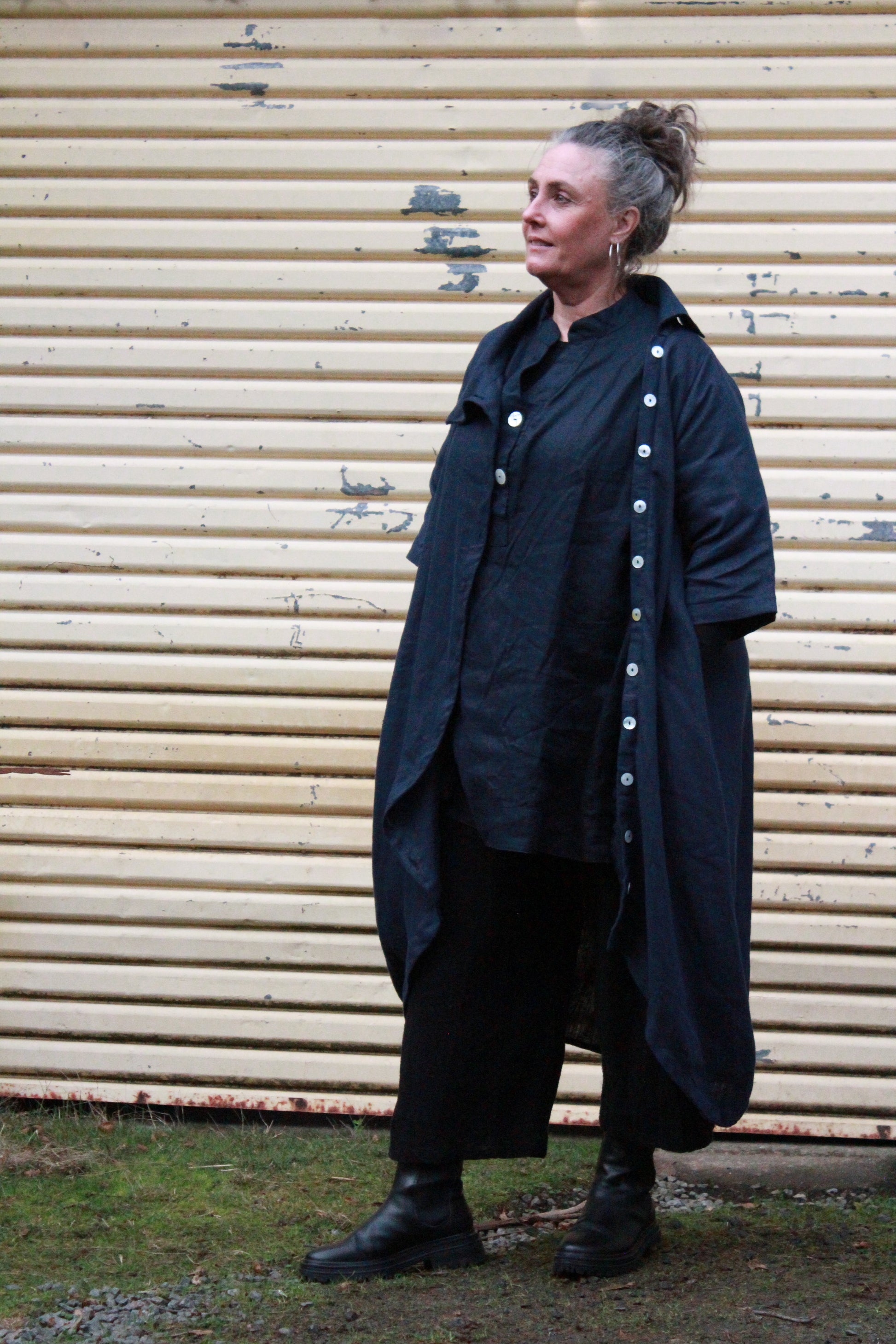 Button Dress Coat- Australian Designed Handmade Linen Clothing -Dragonfly Tasmania